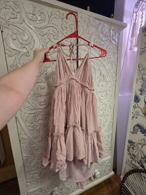 S Blush Pink Tiered V-Neck Sundress